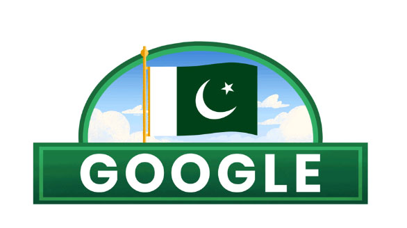 گوگل نے 2018 میں پاکستان کے یوم آزادی کے موقع پر آسمان پر لہرائے گئے قومی پرچم کا یہ ڈوڈل شیئر کیا۔