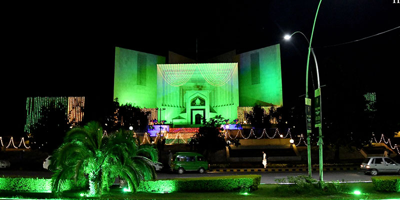 Supreme Court of Pakistan illuminated with green and white lights— NNI