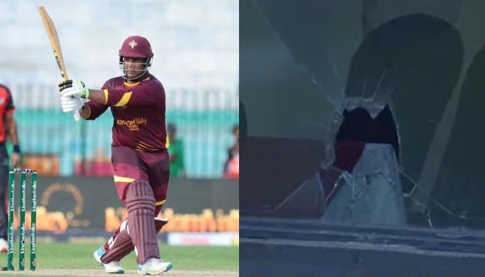 Sharjeel Khan memecahkan kaca jendela dengan pukulan keras di KPL