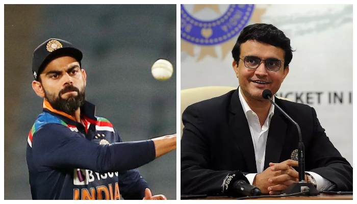 former Indian skipper Virat Kohli (left) and Board of Control for Cricket in India (BCCI) President Sourav Ganguly. — Reuters/Twitter./File