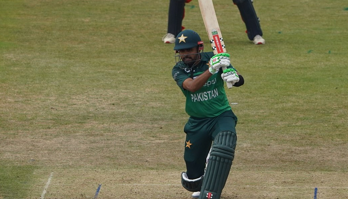 Pakistan skipper Babar Azam plays a shot during the  first one-day international (ODI) match against the Netherlands at the Voetbalvereeniging Cricket Stadium in Rotterdam, Netherlands, on August 16, 2022. — Twitter/PCB