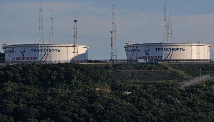 A view shows oil tanks of Transneft oil pipeline operator at the crude oil terminal Kozmino on the shore of Nakhodka Bay near the port city of Nakhodka, Russia August 12, 2022.