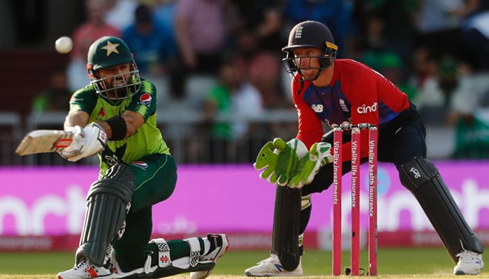 Cricket - Third Twenty20 International - England v Pakistan - Emirates Old Trafford, Manchester, Britain - July 20, 2021, Pakistans Mohammad Rizwan in action. — Reuters