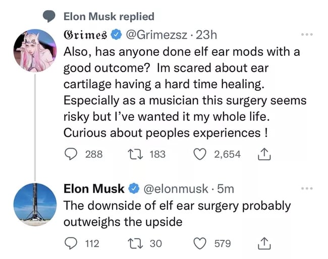 Elon Musk seemingly dislikes Grimes’ idea of Elf Ear Surgery
