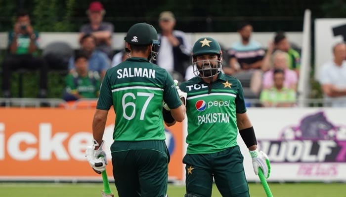 Mohammad Rizwan (R) and Agha Salman fistbump after Pakistan defeated the Netheralands in the second one-day international (ODI) in Rotterdam on August 16, 2022. — Twitter/TheRealPCB