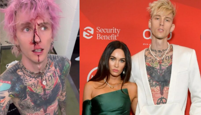 Machine gun kelly bloody. Machine Gun Kelly концерт. Machine Gun Kelly и Меган Фокс. Меган Фокс машин Ган Келли Хэллоуин Хэллоуин. Меган Фокс м Machine Gun Kelly фото.