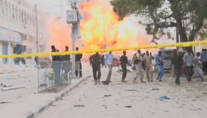 Bomb blast caught on camera as Somali militants attack hotel in 2017. — Somali local news video/Screengrab