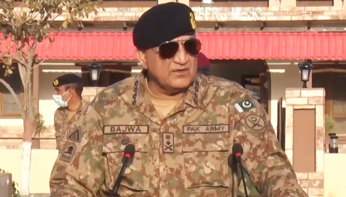 Army chief General Qamar Javed Bajwa speaks in this undated photo. — still from ISPR video