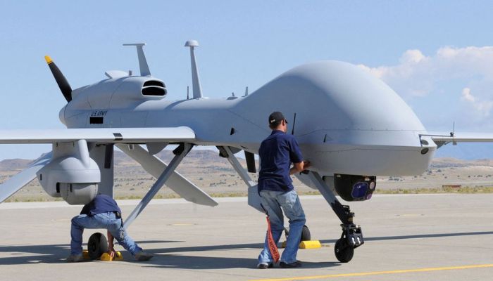 (representational) Workers prepare an MQ-1C Gray Eagle unmanned aerial vehicle for static display at Michael Army Airfield, Dugway Proving Ground in Utah in this September 15, 2011 US Army handout photo obtained by Reuters February 6, 2013. — Reuters