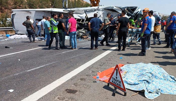 Rescue and emergency responders work at the scene after a bus crash on the highway between Gaziantep and Nizip, Turkey August 20, 2022. — Reuters