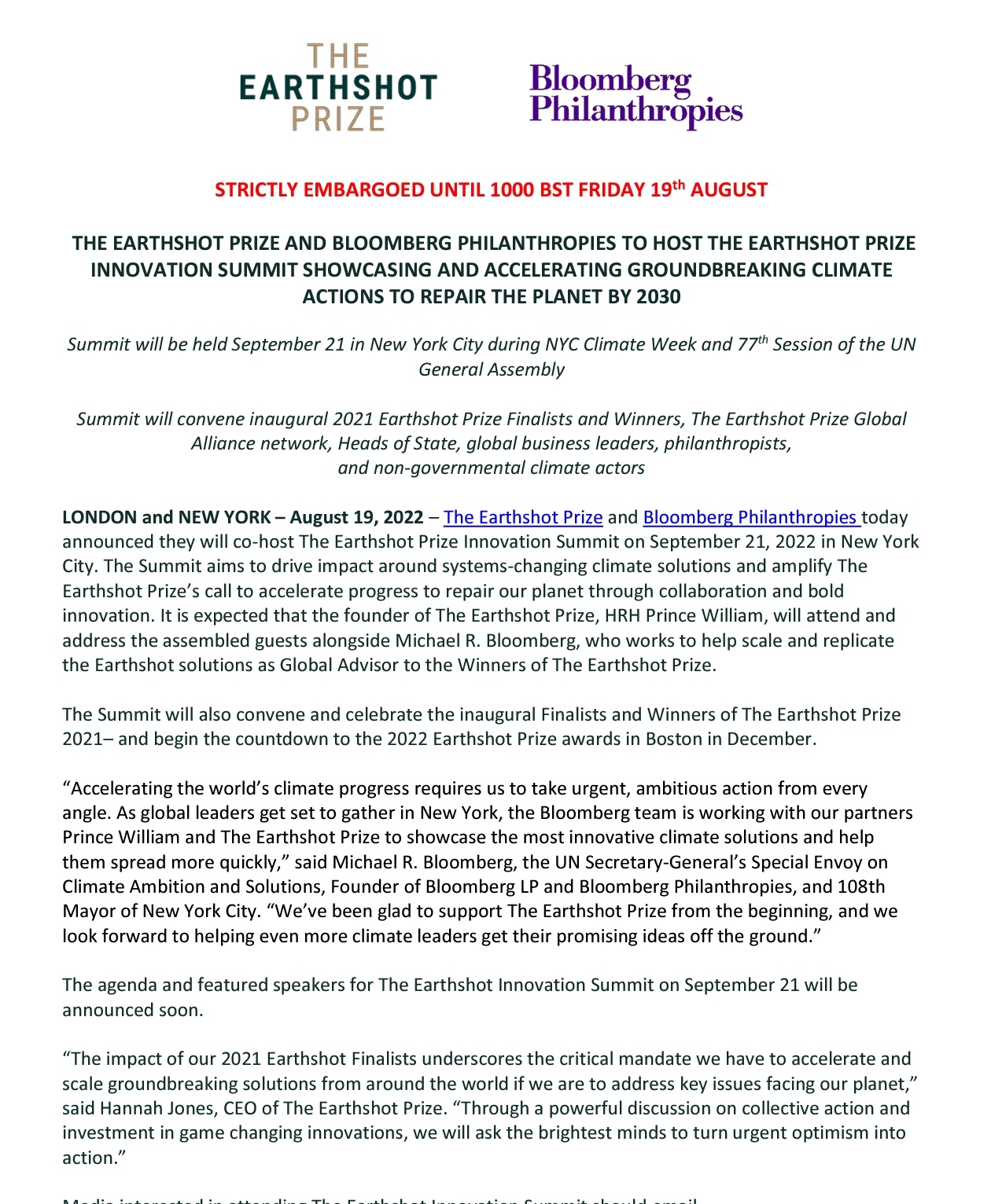 Full text of statement on Prince Williams New York visit