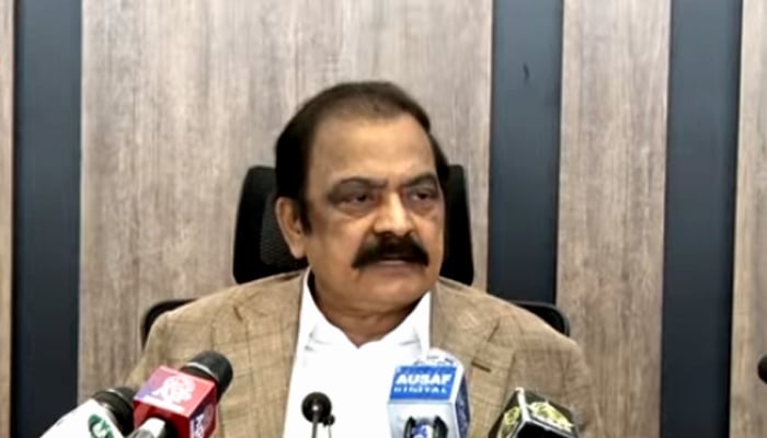 Minister for Interior Rana Sanaullah addressing a press conference in Islamabad on August 21, 2022. — Screengrab courtesy Youtube/HumNews