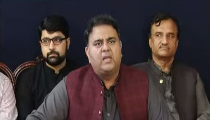 Senior PTI leader Fawad Chaudhry speaks at a press conference in Islamabad on August 21, 2022. — Screengrab courtesy Youtube/HumNews