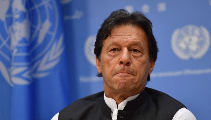 Former prime minister Imran Khan speaking at a UN event. — AFP/File