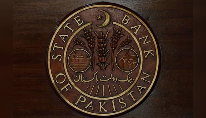 A logo of the State Bank of Pakistan (SBP) is pictured on a reception desk at the head office in Karachi, Pakistan July 16, 2019. — Reuters/File