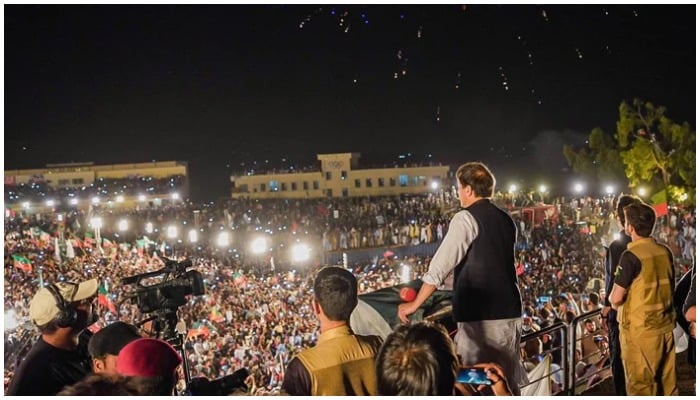 PTI Chairman Imran Khan addresses rally in Kohat. — Instagram/@ptiofficial
