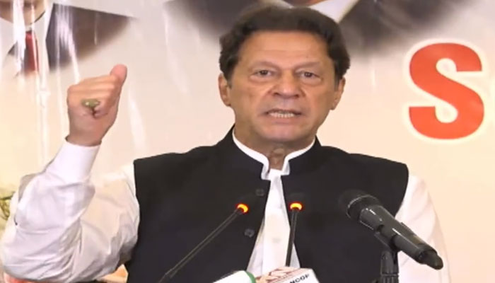 PTI Chairman Imran Khan addressing a seminar in Islamabad. — Screengrab/Twitter
