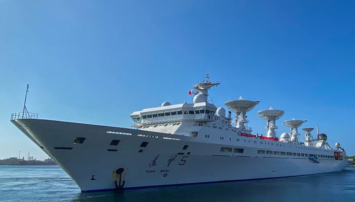 Chinas Yuan Wang 5 research and survey vessel arrives at Sri Lankas Hambantota International Port on August 16. — AFP