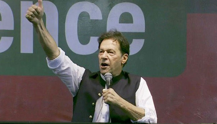 Ex-PM Imran Khan addressing a rally on August 13, 2022. Twitter