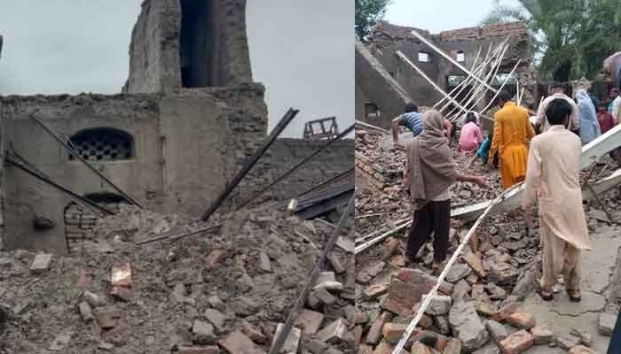 A file photo of a house collapse incident as torrential rains continue in Sindh.