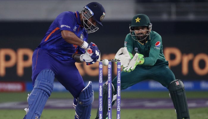 Cricket - ICC Mens T20 World Cup 2021 - Super 12 - Group 2 - India v Pakistan - Dubai International Stadium, Dubai, United Arab Emirates - October 24, 2021 Indias Rishabh Pant hits a four. — Reuters