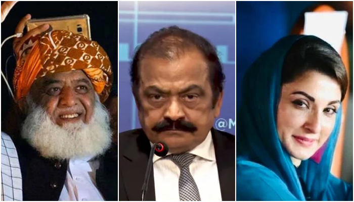 (L-R) Pakistan Democratic Movement (PDM) leaders Fazlur Rehman, Rana Sanaullah and Maryam Nawaz. —Twitter/YouTube/Online
