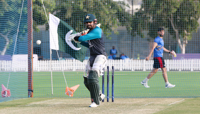 Pakistan Skipper Babar Azam doing batting practice. Twitter