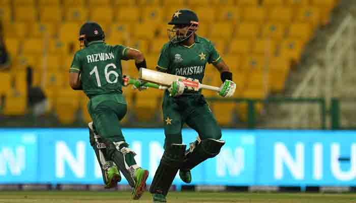 Pakistan skipper Babar Azam and Mohammad Rizwan take a single during a match. -AFP/File