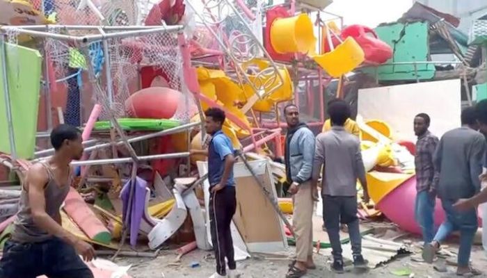 People inspect a damaged playground following an air strike in Mekelle, the capital of Ethiopias northern Tigray region, August 26, 2022 in this still image taken from video. — Reuters