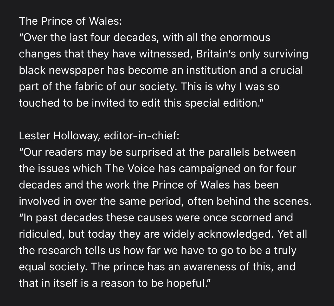 Prince Charles edits black British newspaper