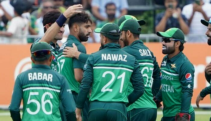 Babar-Azam led Pakistan team celebrating a wicket. — AFP/File