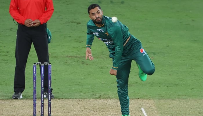 Mohammad Nawaz bowl during match against India on August 28, 2022. -AFP