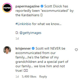 Kris Jenner comes to Scott Disick’s defence, says he’s not excommunicated from fam