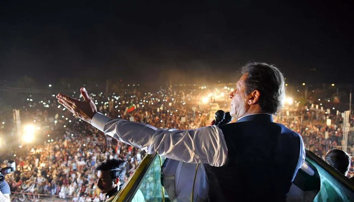 PTI Chairman Imran Khan addresses a jalsa in this undated photo. — Instagram/File