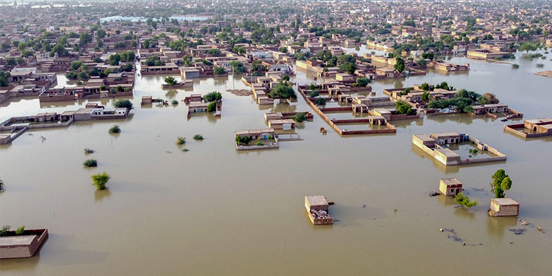 This aerial view shows a flooded residential area after heavy monsoon rains in Balochistan province on August 29, 2022. The death toll from monsoon flooding in Pakistan since June has reached 1,136, according to figures released on August 29 by the country´s National Disaster Management Authority. — AFP