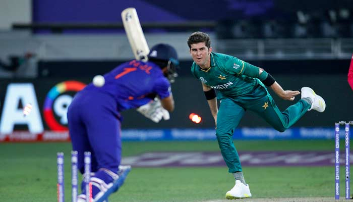 Indias KL Rahul is bowled out by Pakistans Shaheen Shah Afridi. — Reuters
