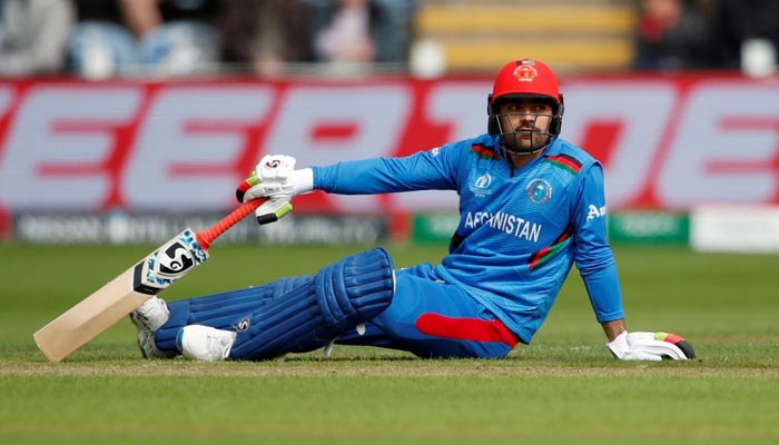 Afghanistans Rashid Khan looks on after going down during the ICC Cricket World Cup match against South Africa at Cardiff Wales Stadium, Cardiff, Britain. — Reuters/File