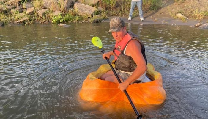 Duane Hansen, 60, on his pumpkin vessel.— City of Bellevue, Nebraska