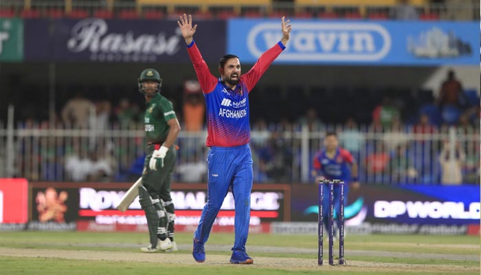 Afghanistan skipper Mohammad Nabi celebrates after taking a wicket of Sri Lankan player in Asia Cup 2022 on August 31, 2022. — Twitter