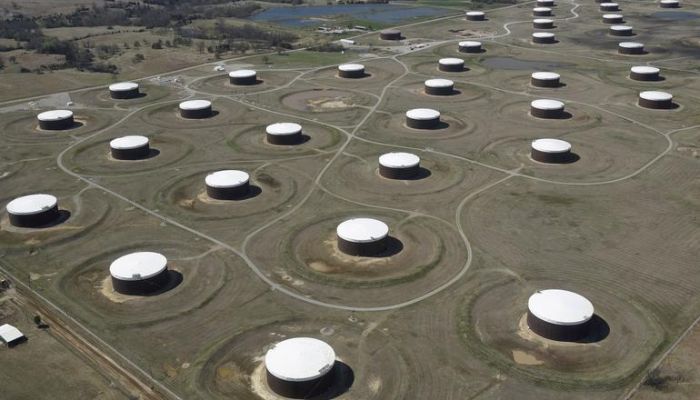 Crude oil storage tanks are seen from above at the Cushing oil hub, in Cushing, Oklahoma, US, March 24, 2016. — Reuters