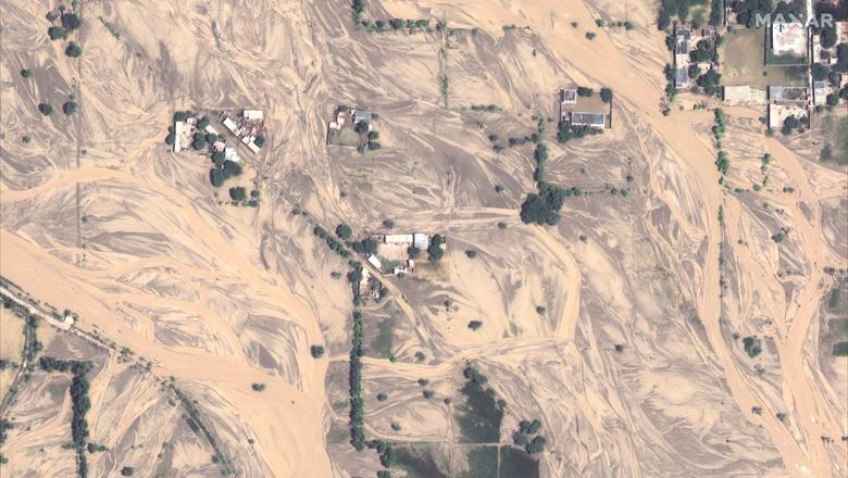 View of the landscape after flooding around Gudpur, Pakistan August 30 in this handout satellite image. Courtesy of 2022 Maxar Technologies