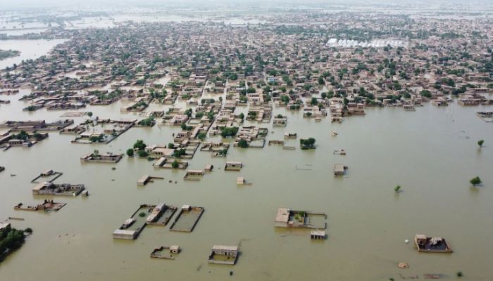 Countless homes have faced a similar fate to this flooded residential area in Dera Allah Yar. — AFP