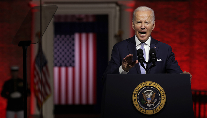 U.S. President Joe Biden delivers a primetime speech at Independence National Historical Park on September 1, 2022, in Philadelphia, Pennsylvania. — AFP