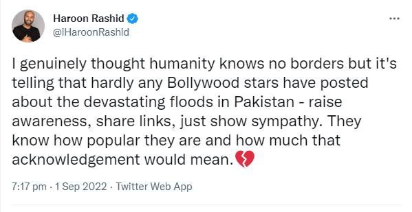 BBC Asian Journalist comments on Bollywood’s silence over ‘devastating floods’ in Pakistan