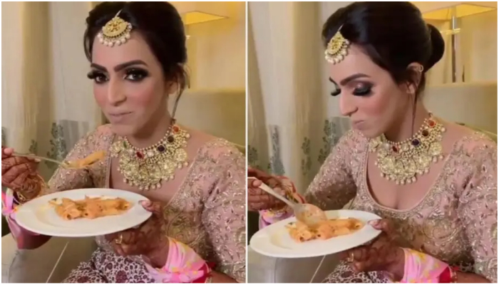 Bride Parul busy enjoying a platter of pasta. — Instagram/ houseofbride
