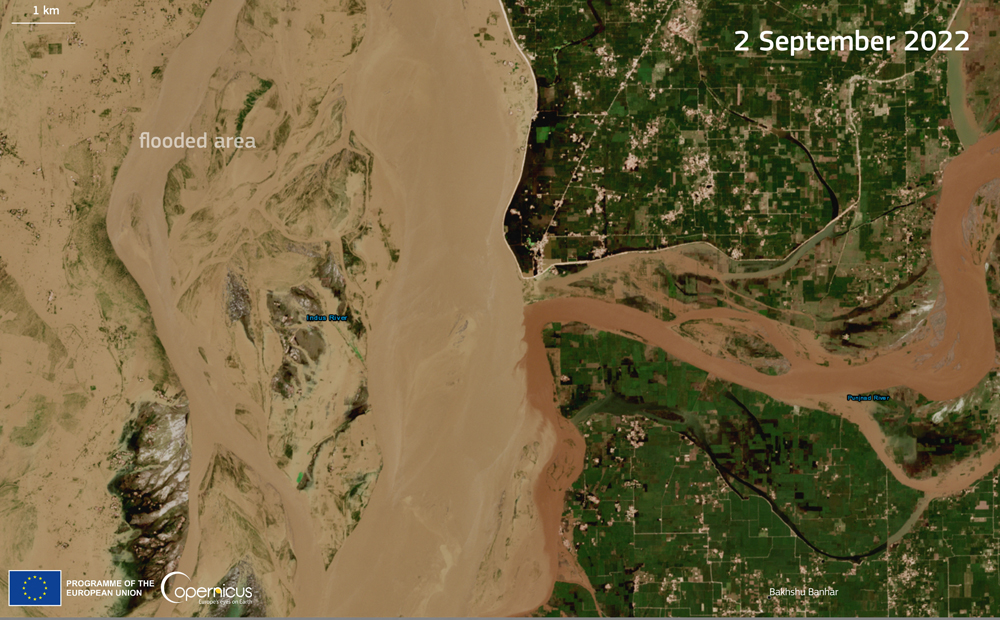 A satellite view shows an area of the Rahim Yar Khan District, in Punjab, Pakistan, after flooding, on September 2, 2022. — Reuters