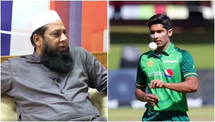 Cricket coach Inzamam-ul-Haq (L) and Pakistan player Muhammad Hasnain. — Geo Super/PCB