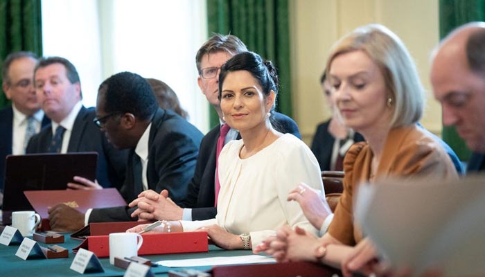 Business Secretary Kwasi Kwarteng, Levelling Up Secretary Greg Clark, Home Secretary Priti Patel, Justice Minister and Deputy Prime Minister Dominic Raab, Foreign Secretary Liz Truss, and Defence Secretary Ben Wallace attend a Cabinet meeting at 10 Downing Street, London, Britain July 19, 2022. — Reuters