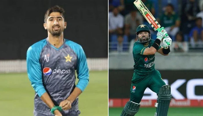 Shahnawaz Dahani (L) wicket-keeper batter Mohammad Rizwan. — Instagram/Twitter/ICC