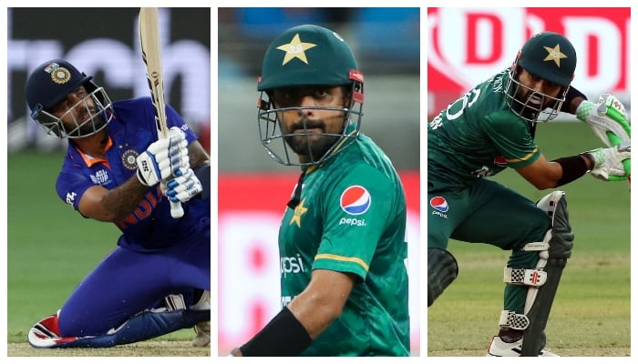 (Left to right) Indias Suryakumar Yadav, Pakistans captain Babar Azam, and Pakistans Mohammad Rizwan. — Reuters/AFP